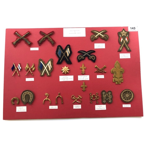 143 - 22 Cavalry Trade and Proficiency Badges.  Good carded selection including Marksman ... Swordsmanship... 