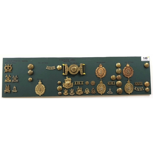 146 - Indian. Hyderabad Army 41 items of insignia.   Good carded selection of a few Cavalry but mainly Inf... 