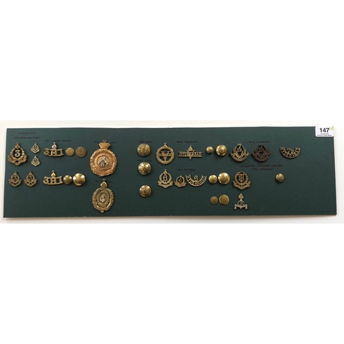 147 - Indian. Hyderabad Army 33 items of insignia.  Good carded selection of Infantry head-dress and pagri... 