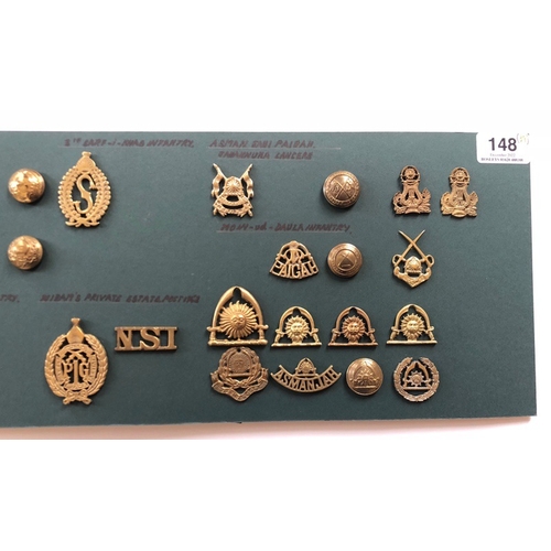 148 - Indian. Hyderabad Army 39 items of insignia.  Good carded selection of Infantry head-dress and pagri... 