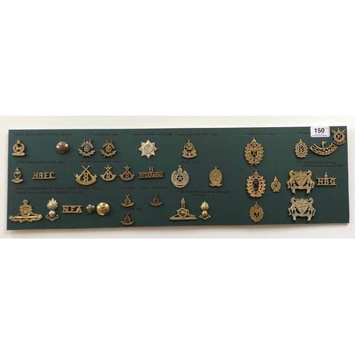 Indian. Hyderabad Army 34 items of insignia.  Good carded selection of various Infantry, Artillery and Corps head-dress and pagri badges, collar badges, shoulder titles and buttons. Most complete with fittings. (34 items)