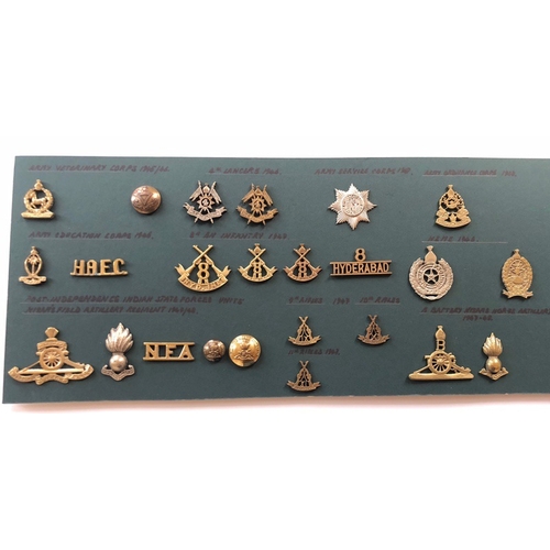 150 - Indian. Hyderabad Army 34 items of insignia.  Good carded selection of various Infantry, Artillery a... 