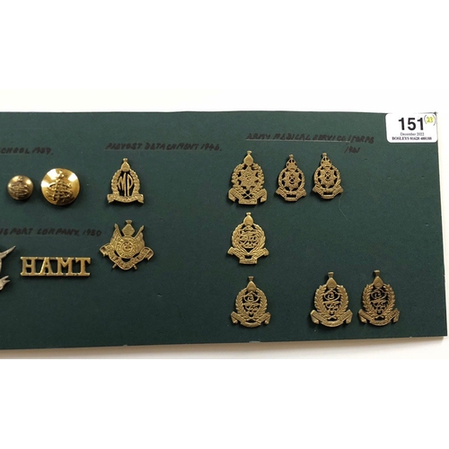 151 - Indian. Hyderabad Army 23 items of insignia.  Good carded selection of Services head-dress and pagri... 