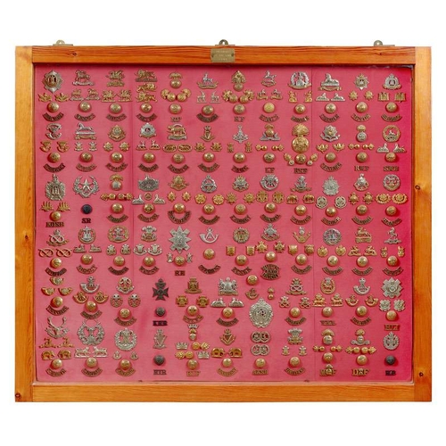 166 - Large display of Badges of Infantry of the Line C1914.
  Good large wooden wall hanging glazed frame... 