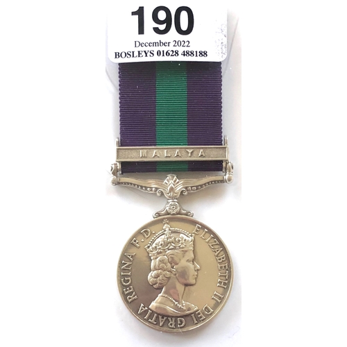 190 - East Yorkshire Regiment General Service Medal Clasp Malaya,  Awarded to 22735514 PTE P.A. STOCKTON E... 