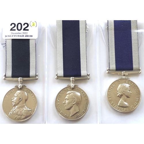 202 - 3 Royal Navy Long Service Good Conduct Medals.  George V awarded to M.6710 O.E. GARN ORD ART 4 CL HM... 