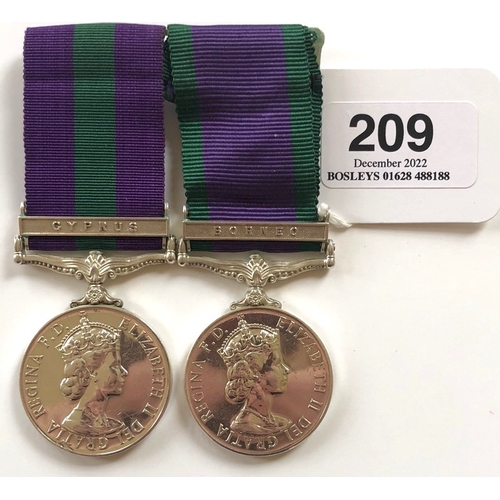 Royal Artillery General and Campaign Service Pair of Medals.  Awarded to 22559944 SGT J. THORPE RA. Comprising: General Service Medal, clasp CYPRUS SGT RA., Campaign Service Medal clasp BORNEO SGT RA. Medals mounted as a pair as originally worn.