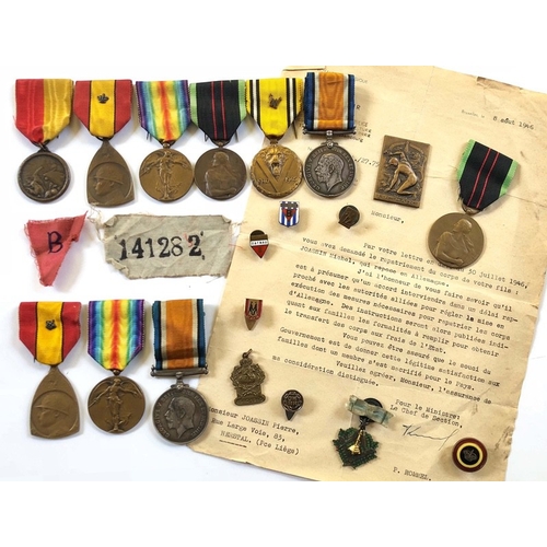 225 - WW1 / WW2 Emotive Belgiun Resistance Family Group of Medals Dachau Prisoner.  This emotive group rec... 