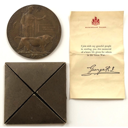 228 - WW1 RFC Pilot Unique Memorial Plaque Shot Down by Richthofen’s Circus.  Issued to commemorate IAN DE... 