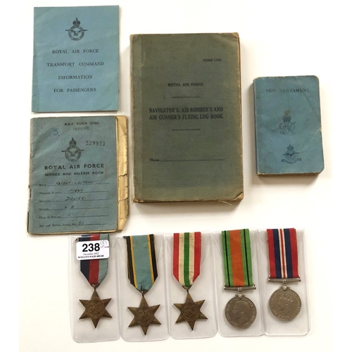 238 - WW2 RAF Bomber Command Aircrew Europe Star Medal and Log Book Group. Awarded to Flight Lieutenant L.... 