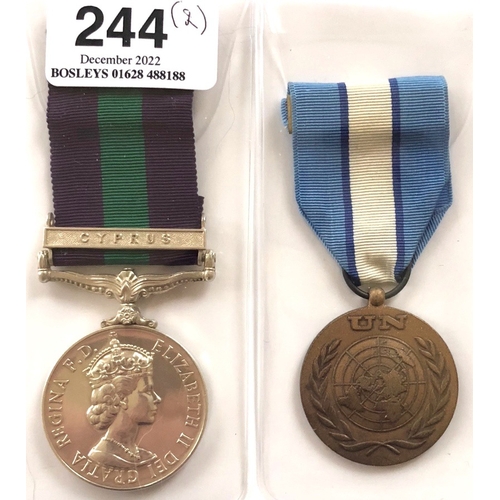 244 - Royal Army Service Corps General Service Medal Cyprus Pair of Medals.  Awarded to S/23298068 PTE B G... 