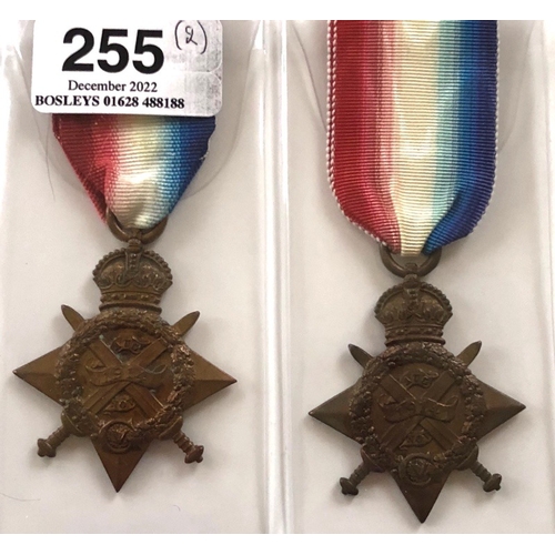 255 - Royal Field Artillery & RMAC 1914 Mons Stars.  Awarded to 1671 GNR F GARDINER RFA ...  Accompanied b... 