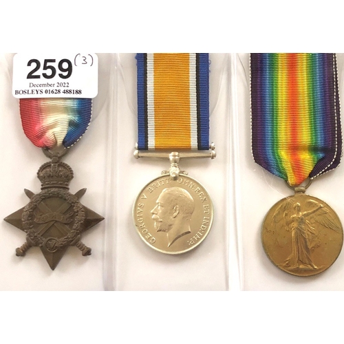 259 - WW1 Royal Navy Group of Three Medals.  Awarded to K.11062 W.A. SKELSEY L. STO RN. Comprising: 1914/1... 