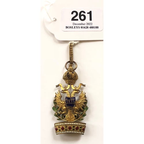 261 - Austria. Order of the Iron Crown.   Good bronze-gilt variant with neck suspension ring bearing stamp... 