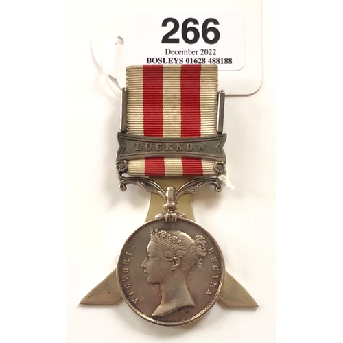 266 - 42nd Highlanders Indian Mutiny Medal, clasp Lucknow.  Awarded to J. BROWN 42ND RL. HIGHLANDERS. 
PLE... 