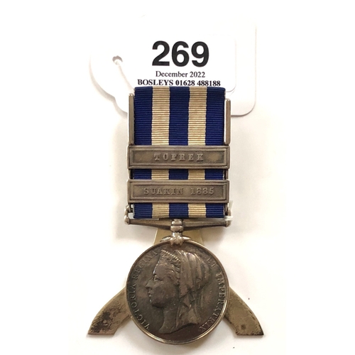 269 - 1st Berkshire Regiment Egypt Medal, clasps Suakin 1885 and Tofrek.  Awarded to 41/1737 PTE M COLMAN ... 