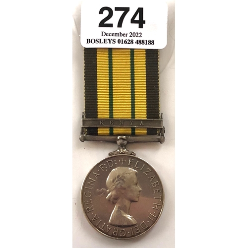 274 - King’s Own Yorkshire Light Infantry Africa General Service Medal Clasp Kenya  Awarded to 14186877 SG... 