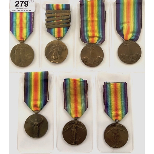 279 - 7 WW1 Allied Victory Medals  Victory medals awarded by the Allied Nations comprising: Czechoslovakia... 