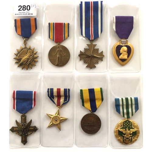 280 - 8 United States USA Military Medals  Air Medal ... WW1 Victory Medal ...  DFC ... Purple Heart ... D... 