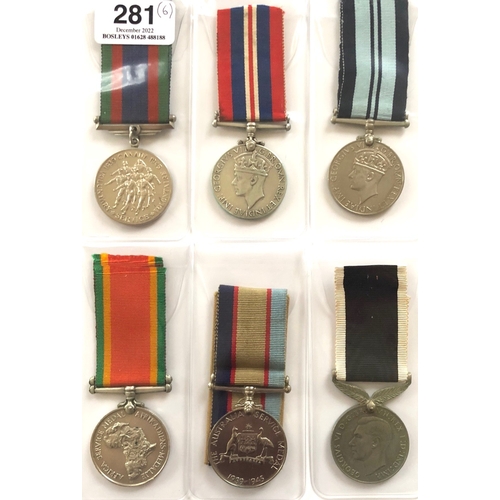 281 - 6 WW2 Allied Campaign Medals.  Comprising: Canadian Volunteer Service Medal ... Canadian Silver War ... 