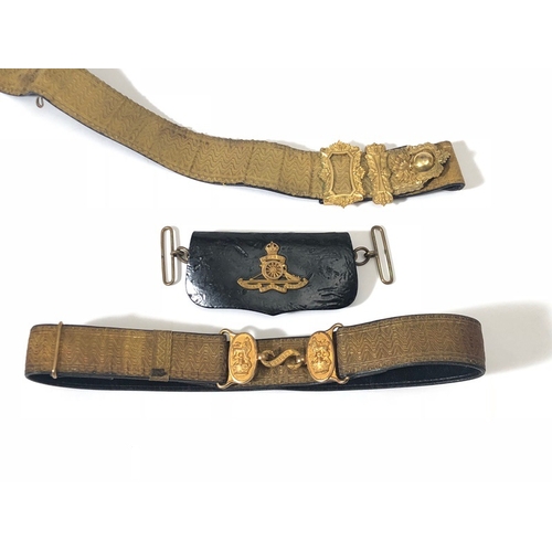 287 - Royal Artillery post 1901 Officer pouch belt, undress pouch and waist belt.  The gold-laced pouch be... 