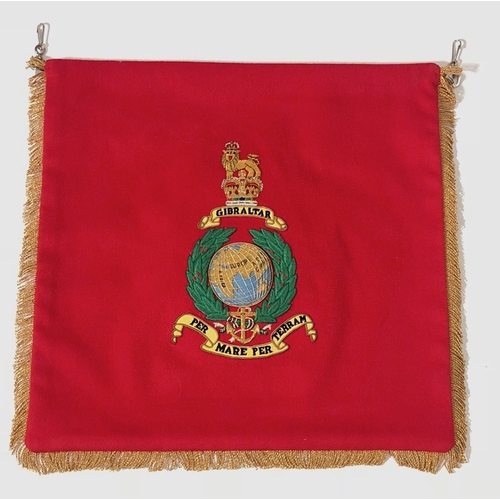 292 - Royal Marines Fanfare Trumpet Banner.  A rare post 1953 Regimental double sided example. The scarlet... 