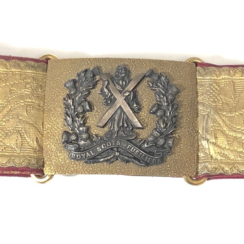 294 - Royal Scots Fusiliers post 1881 Officer sword belt.  A good scarce example of two inch gold thistle ... 