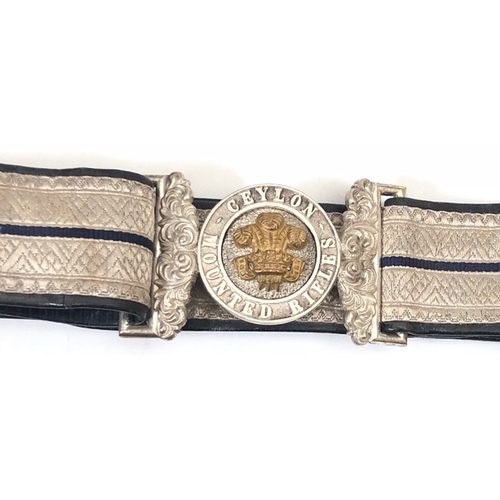 295 - Ceylon Mounted Rifles Officer sword belt. Fine scarce example by Hobson and Sons (London) Ltd. Black... 