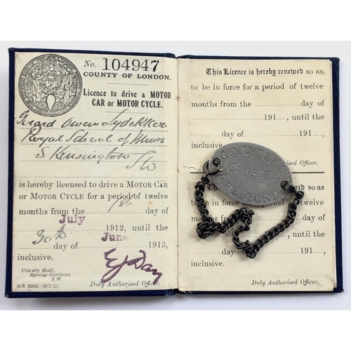 313 - WW1 5th Bn Bedfordshire Regiment Casualty Officer ID bracelet and 1913 London Driving Licence. An al... 