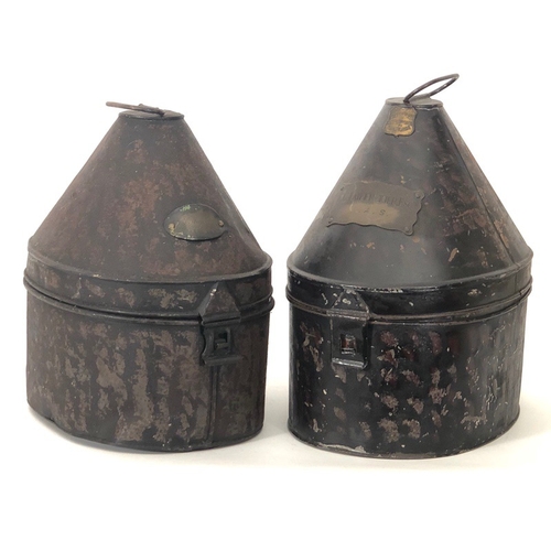 332 - 2 Victorian / Edwardian British Army Officers Home Service Helmet Storage Tins.  Two examples, the f... 