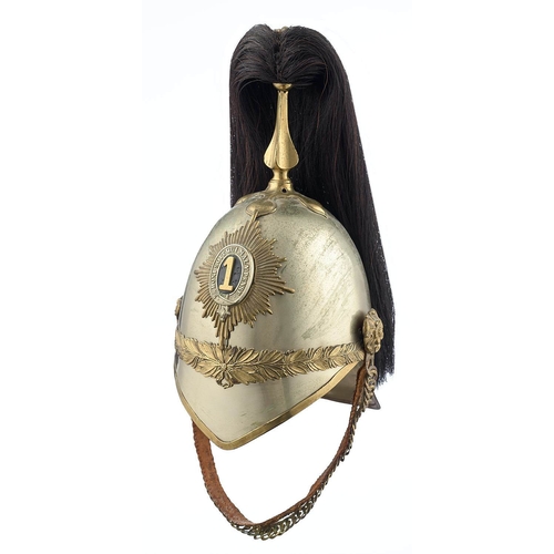 340 - 1st (Royal) Dragoons 1871 Pattern Helmet. A good example. White metal skull decorated with laurel le... 