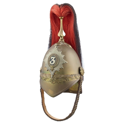 341 - 3rd (Prince of Wales) Dragoon Guards 1871 Helmet. A good example. Brass skull, this decorated with l... 