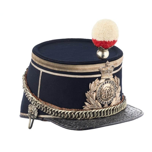 358 - Leicestershire Militia Victorian Officer quilted shako circa 1869-1878. Good scarce example of dark ... 