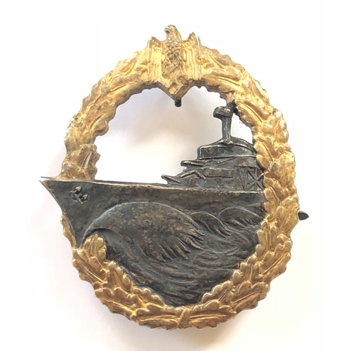 371 - German Third Reich WW2 Kriegsmarine Destroyers War badge by Schwerin.  A good die-cast example. With... 