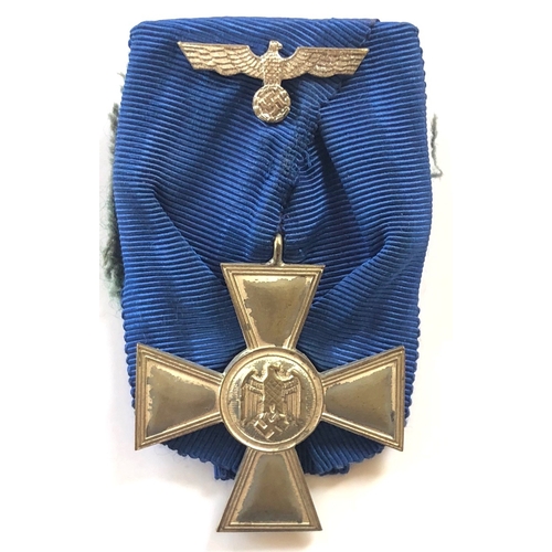 373 - German Third Reich Army 18 year Long Service Cross.  A good scarce silver cross with eagle and swast... 