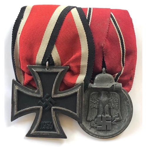 377 - German Third Reich Iron Cross and Eastern Front pair of medals. Good 1939 Iron Cross 2nd Class with ... 