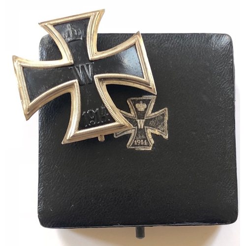 385 - Imperial German cased silver convex  914 Iron Cross 1st Class.  A fine silver example with magnetic ... 