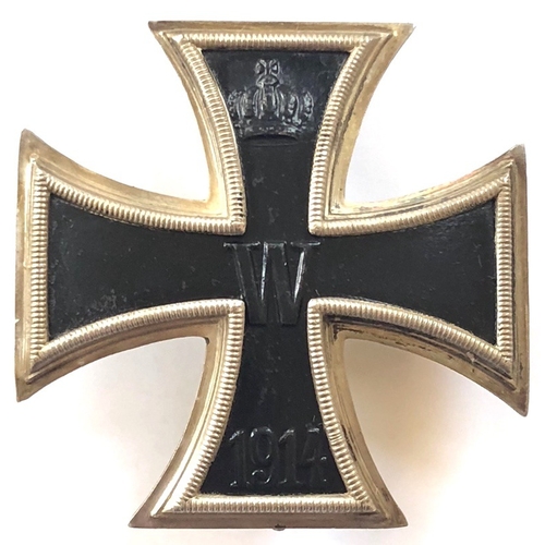 385 - Imperial German cased silver convex  914 Iron Cross 1st Class.  A fine silver example with magnetic ... 