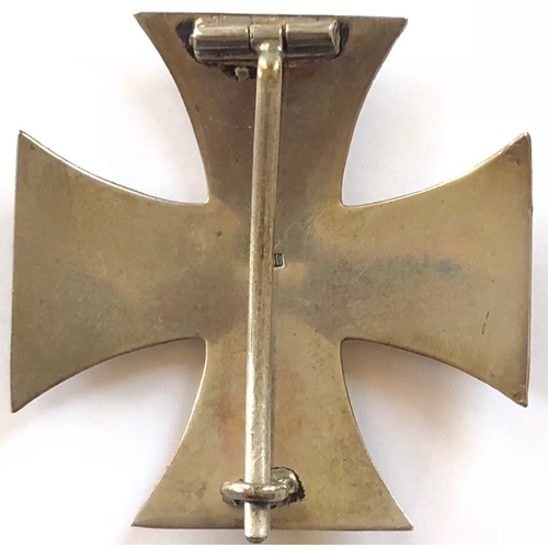 385 - Imperial German cased silver convex  914 Iron Cross 1st Class.  A fine silver example with magnetic ... 