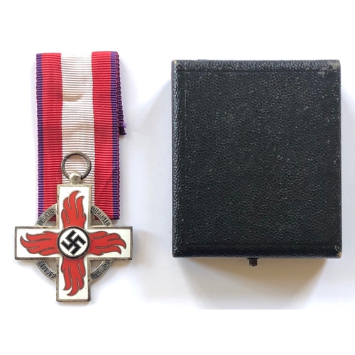 396 - German Third Reich cased Fire Brigade Decoration 2nd Class.  A good die-cast example. The arms in wh... 