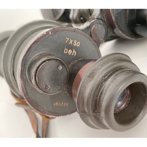 400 - German. WW2 pair of 7 x 50 Kriegsmarine binoculars and case.  Bearing stamp 7 x 50 and Beh 455131. B... 