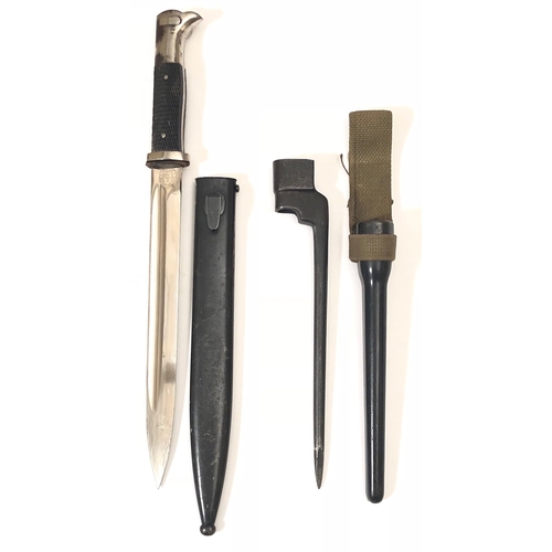 404 - German Third Reich Parade Bayonet ,No 4 bayonet and US helmet.  This example with 10 inch blade, by ... 