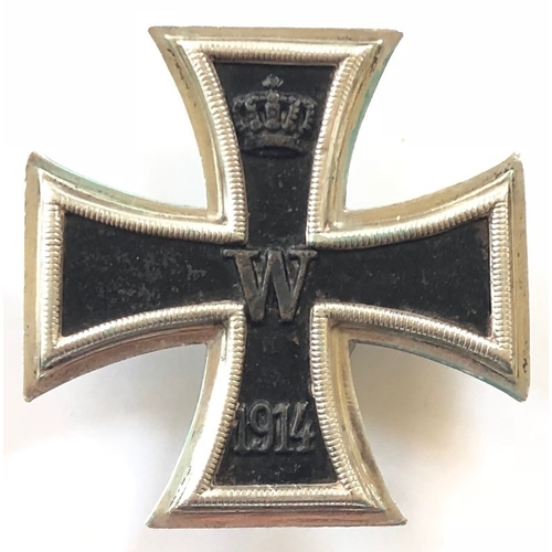 Imperial German 1914 Iron Cross 1st Class by Konigliche Munzamt Orden, Berlin.  A good example with magnetic iron centre complete with vertical pin fitting and stamped KO below the securing hook.
