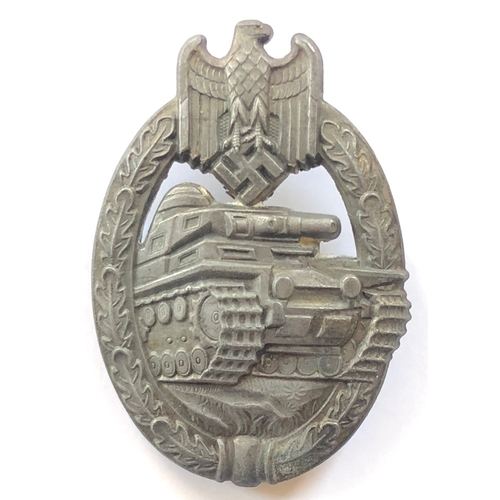 427 - German Third Reich WW2 Army / Waffen SS Tank/Panzer Assault Badge.  Good die-cast silvered zinc exam... 