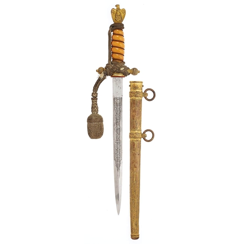 437 - German Third Reich Kriegsmarine Officer Dagger and knot by Eickhorn, Solingen A fine example, the fu... 