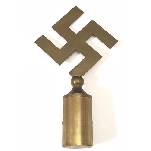 440 - German Third Reich early swastika banner / flag finial  Good scarce flat brass mobile swastika set o... 