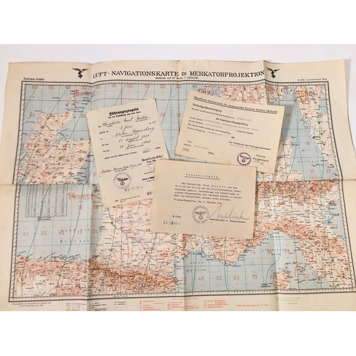 441 - WW2 1944 Luftwaffe Flying Map UK and Europe.  An original 1:2000000 scale printed single sided on pa... 