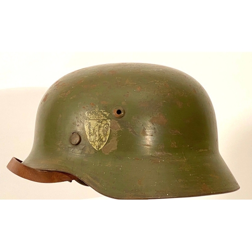 446 - Norwegian Army (WW2 German) Steel Helmet.  A good example of the WW2 German turned edge helmet taken... 