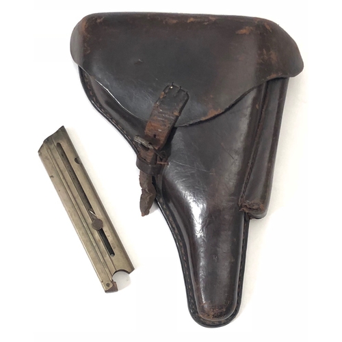 447 - WW1 1916 Imperial German Luger Holster.  A good example of polished brown leather, retaining belt lo... 