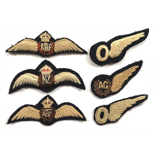 450 - 6 WW2 RAF Aircrew Flying Brevets Badges.  Comprising: RAF Pilot x 2 ... Royal New Zealand Padded Pil... 